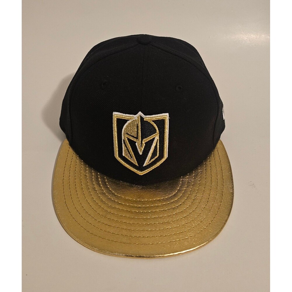 Vegas Golden Knights NHL Hockey New Era Fitted Hat Sz 7 3/8 Gold Cap VGK Las LV